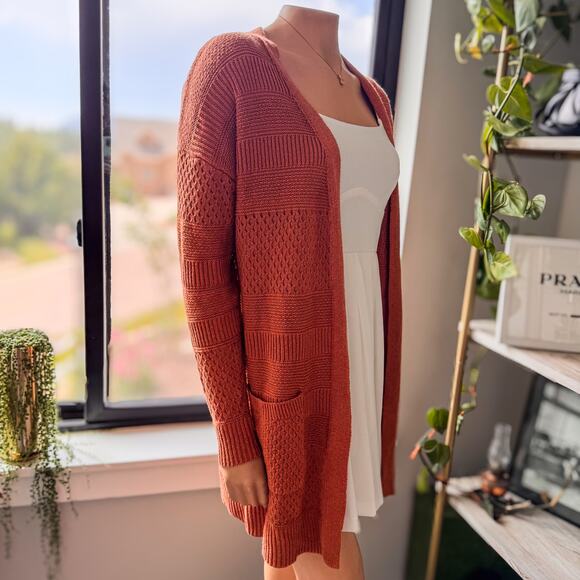 J by Joie, Loosely Woven Cardigan Sweater in Burnt Orange Autumn Tone-Size Small - Picture 4 of 11